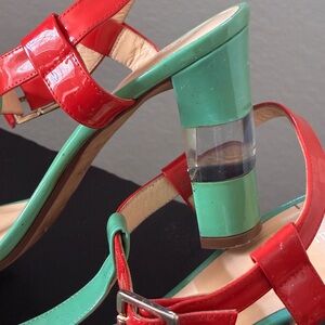 kate spade Red and Mint Patent Block Heel Sandals
